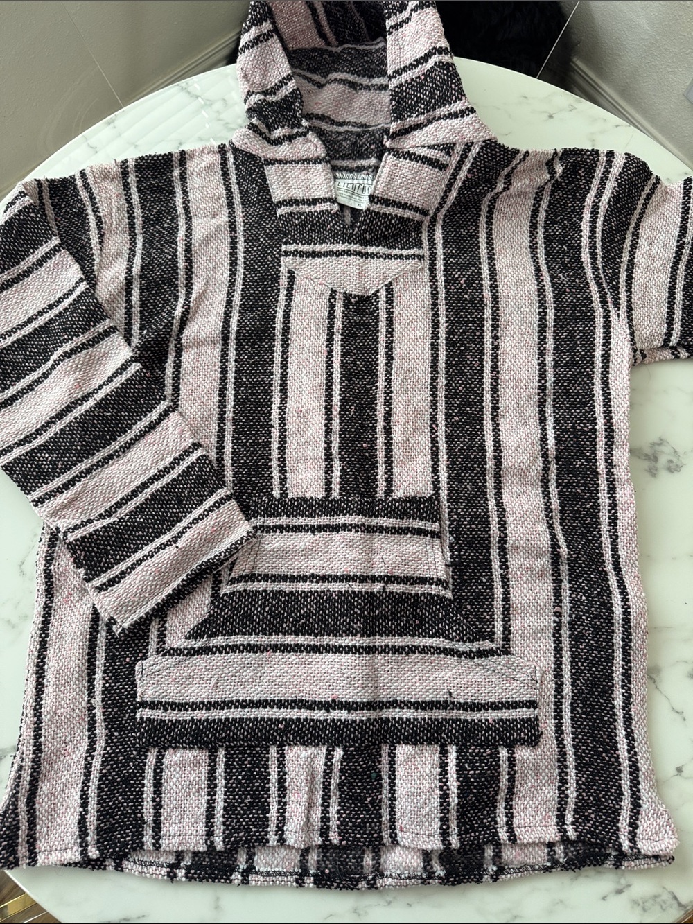 Striped Baja Hoodie in Black and Light Pink
